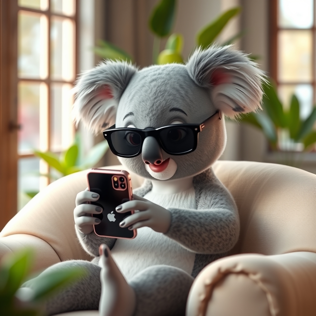 Koala mascot curiously filling out the website request form on a smartphone